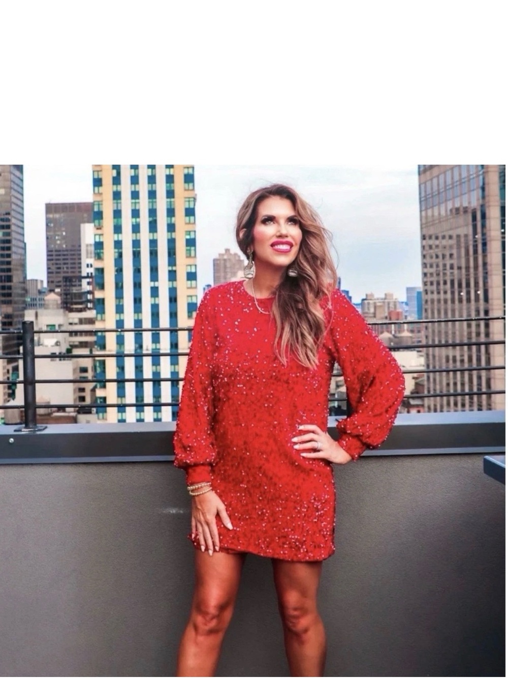 Jess Lea Women's Red Sequin Long-Sleeve Mini Dress Size Medium